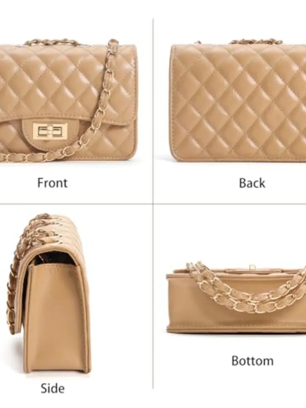Small Quilted Crossbody Purse Faux Leather Satchel with Chain Strap